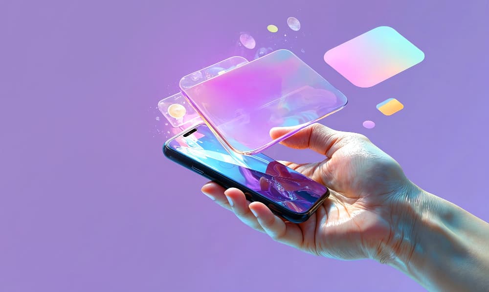 Hand holding a futuristic smartphone